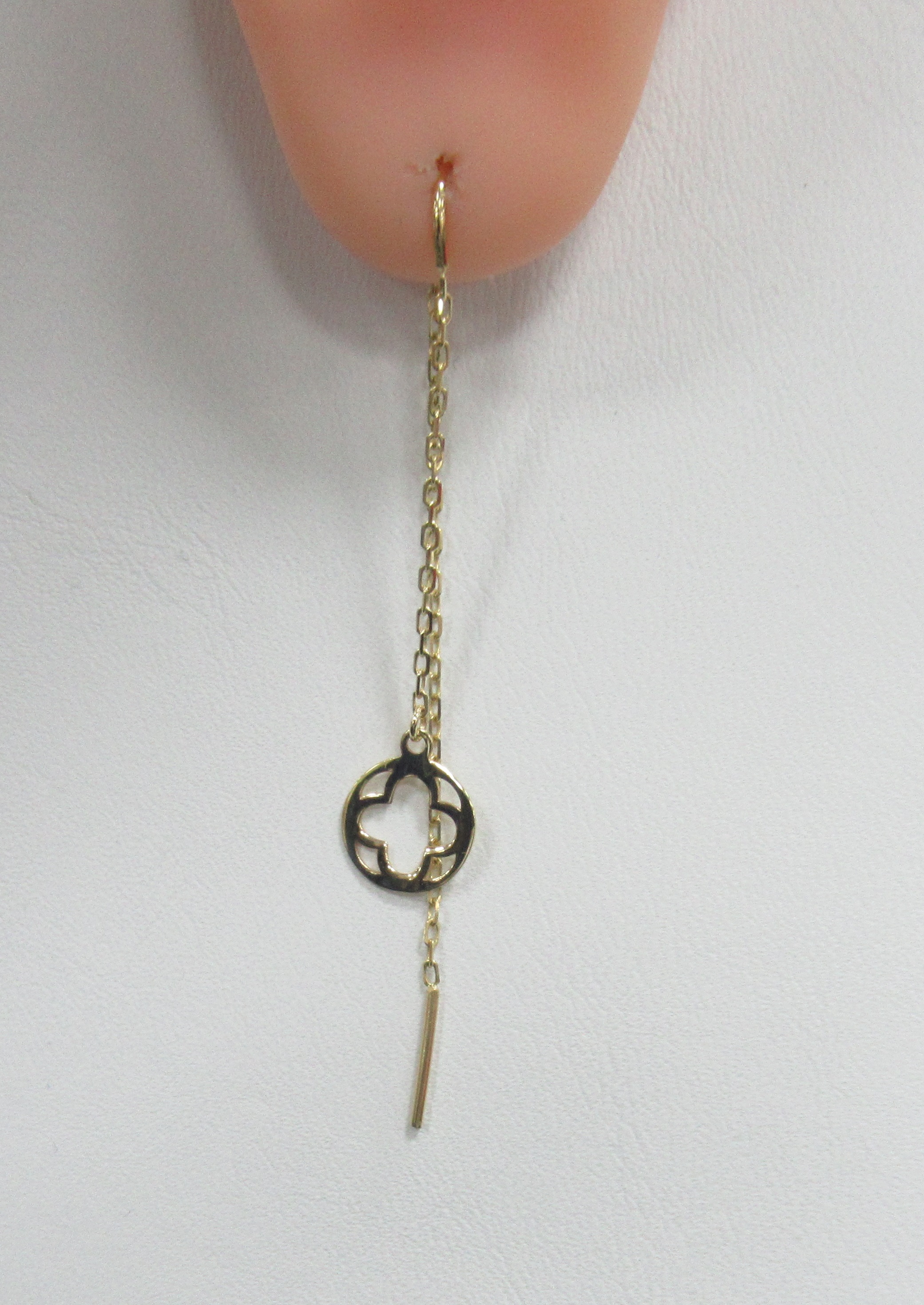 Золотые серьги-протяжки 585 пробы; желтое золото; плетение Якорное;